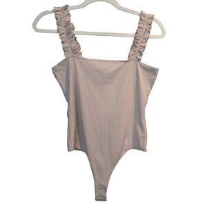Double Zero Pink Tan Ribbed Ruffle Bodysuit Size Medium
